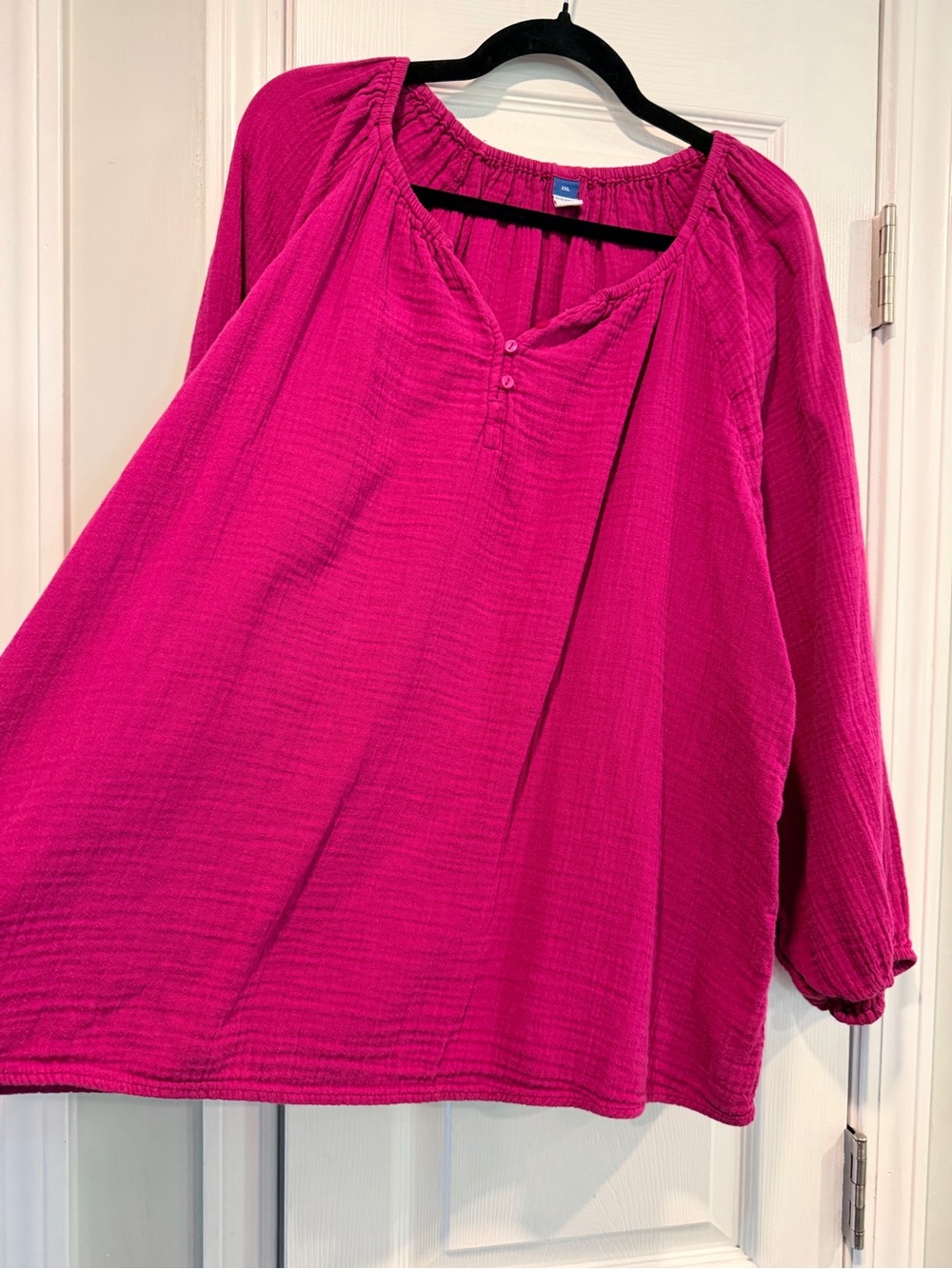 Old Navy Size XXL Fuchsia Double Gauze Cotton Peasant Blouse Boho Balloon Sleeve - Picture 3 of 10